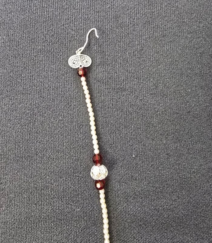 collier chaoui traditionnel skhab argenté et perles rouges et blanche - photo numéro 3