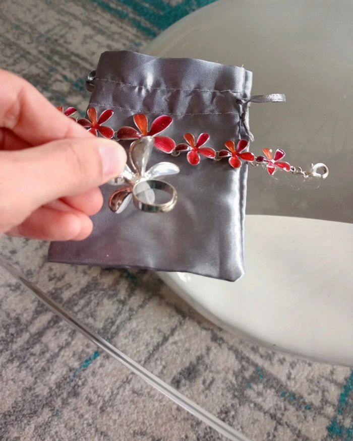 Ensemble bracelet et bague fleur - photo numéro 2