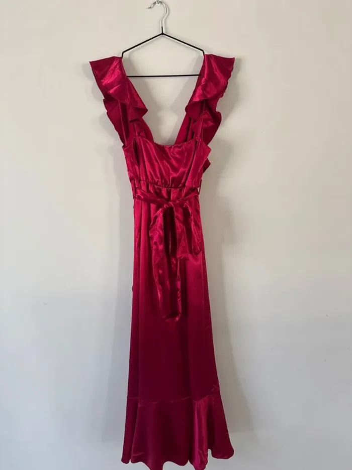 👗 🌻Little Mistress - Taille L- Robe - bordeaux portefeuille à volants - neuf sans étiquette - photo numéro 9