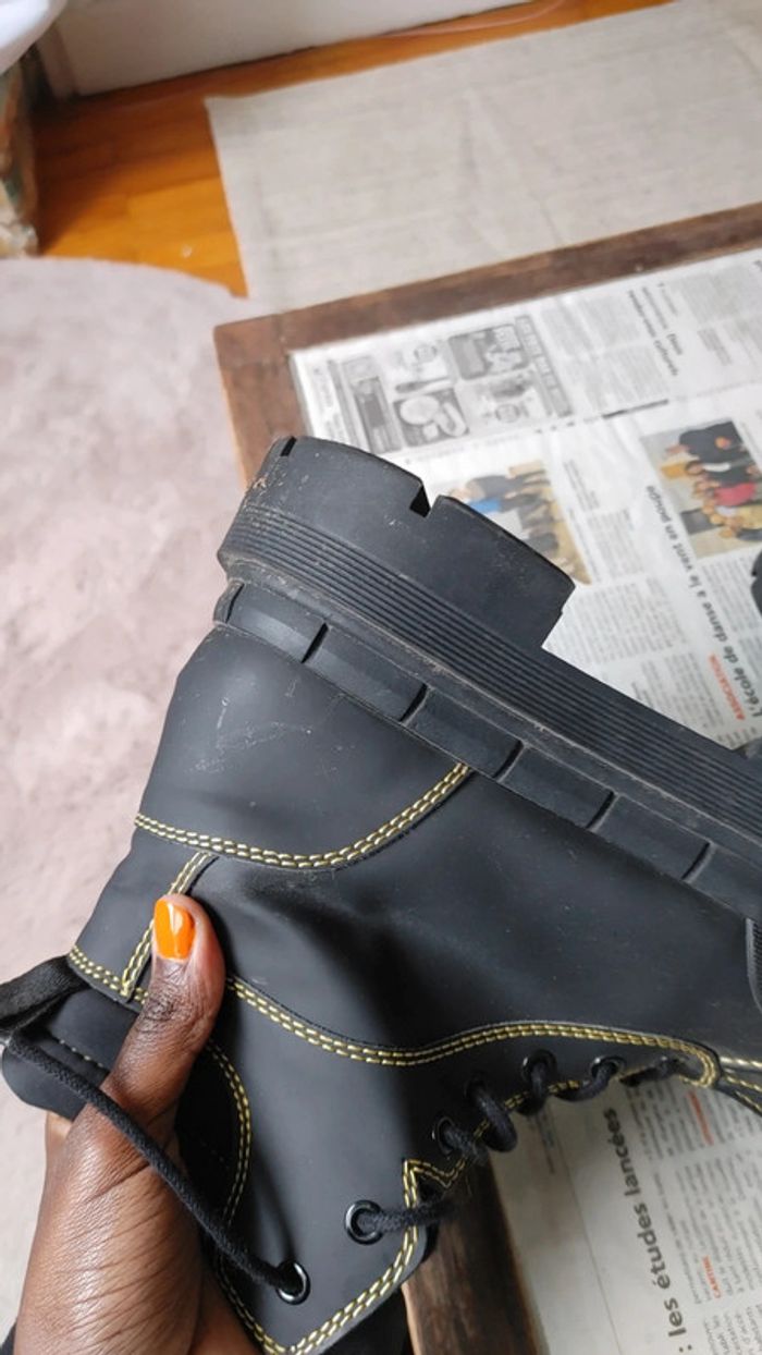 Grosse botte type Randonnée motard en caoutchouc imperméable surpiqûres crantée plateforme - photo numéro 7