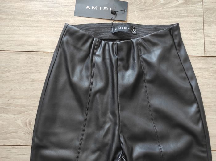 Pantalon fendu simili cuir Amisu noir - photo numéro 2