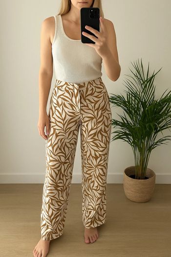 Pantalon palazzo imprimé tropical – Taille S Mango