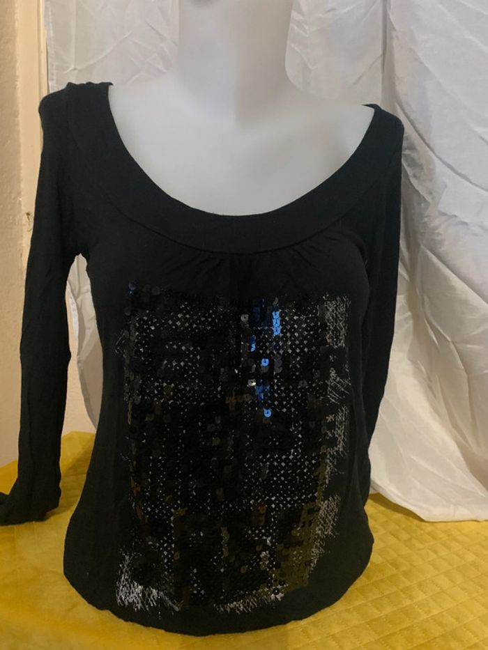 Teeshirt vintage taille 40 manches longues motif paillettes - photo numéro 2