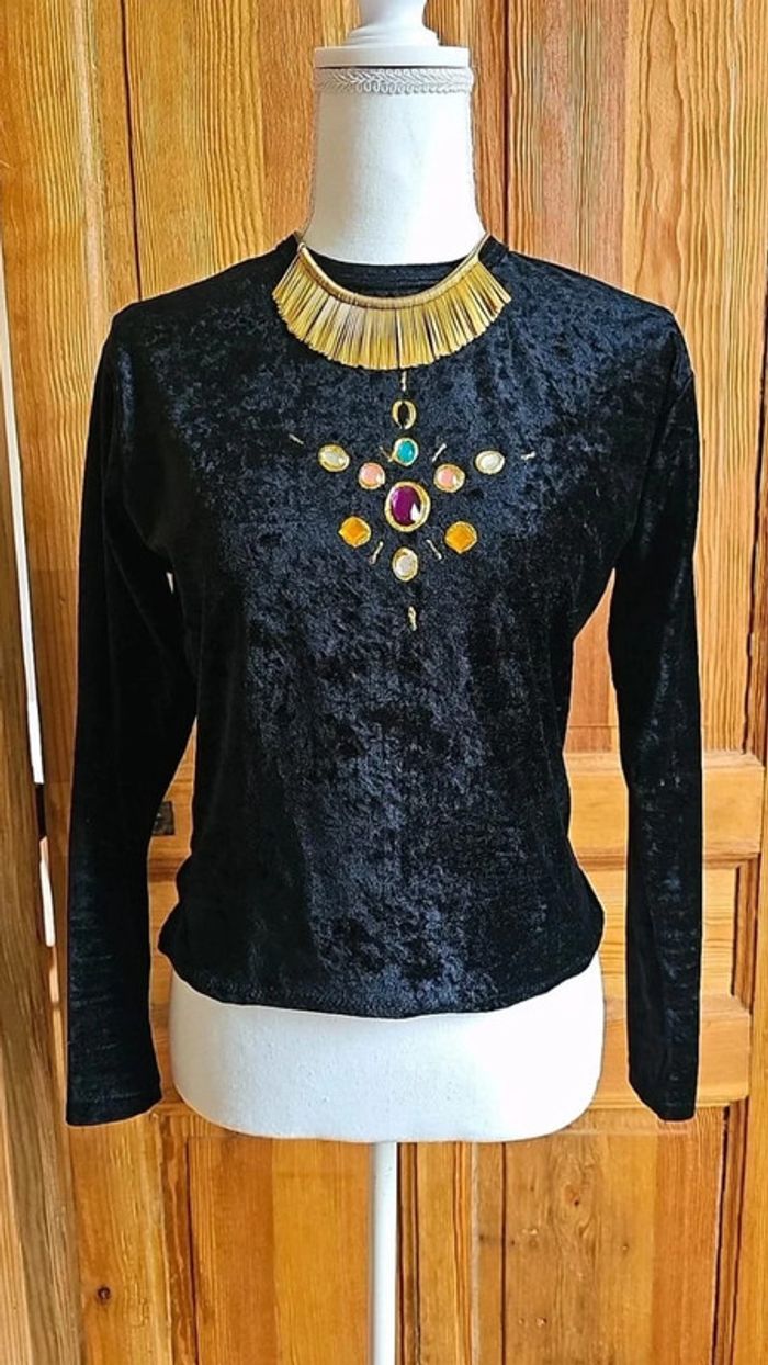 Destockage hiver vintage y2k noir velours avec pierres