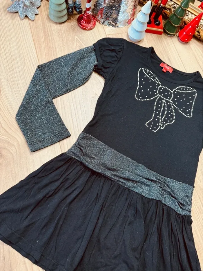 Taille 8 ans tunique manches longues fête fille Tissaia noire argenté * noeud * 🎄 - photo numéro 3