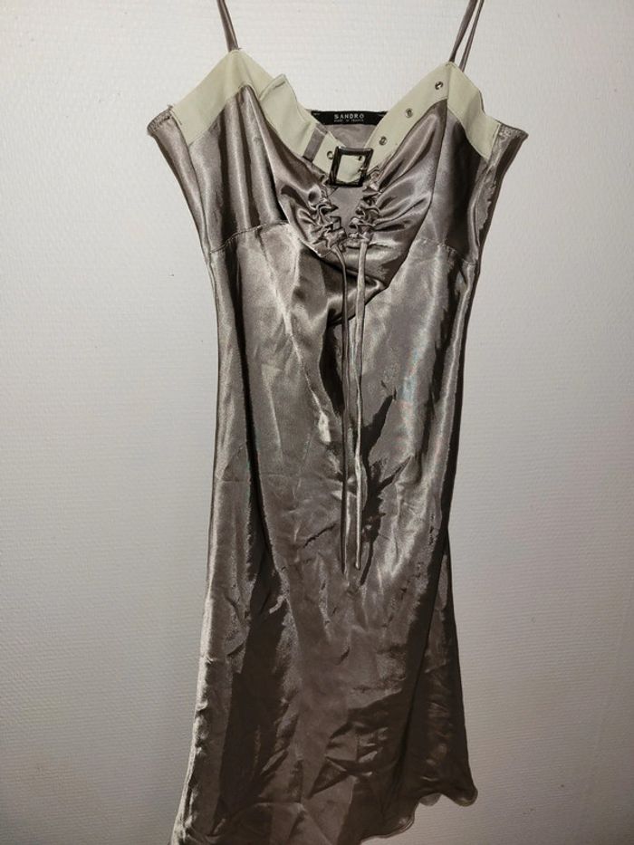 Robe satiné sandro verte - photo numéro 2