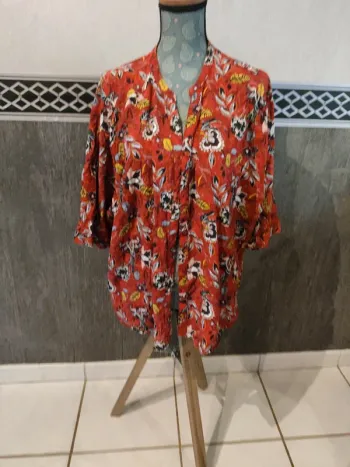 Chemise manche 3/4 rouge motif