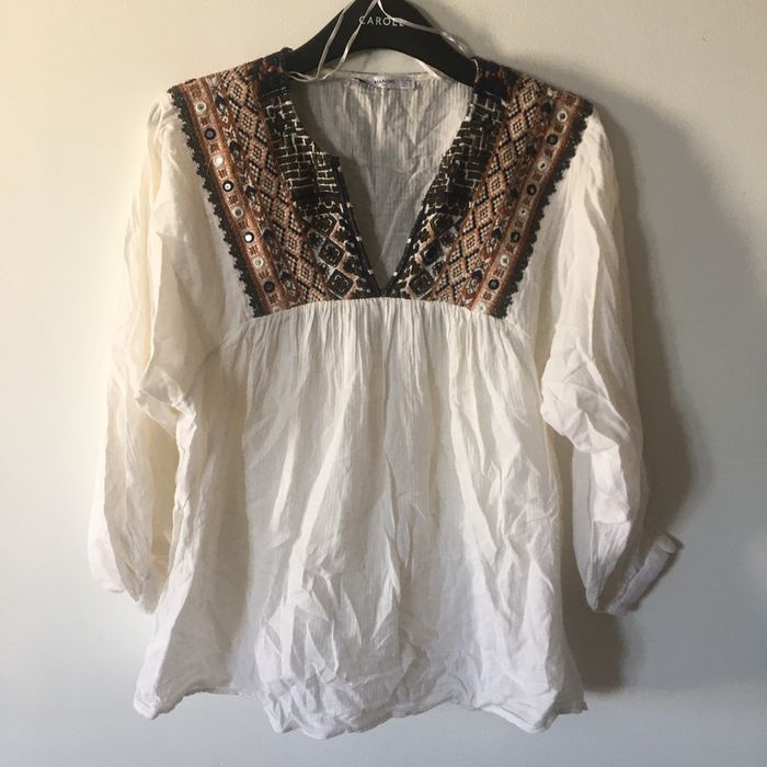 Blouse avec broderie 🧡 Mango 🧡 écrue - taille M - photo numéro 3