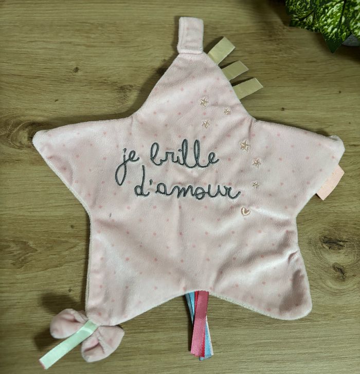 Doudou plat étoile rose je brille d amour mini amour Cad - photo numéro 3