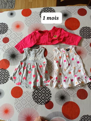Tenue ensemble 2 robes 1 gilet taille 1 mois