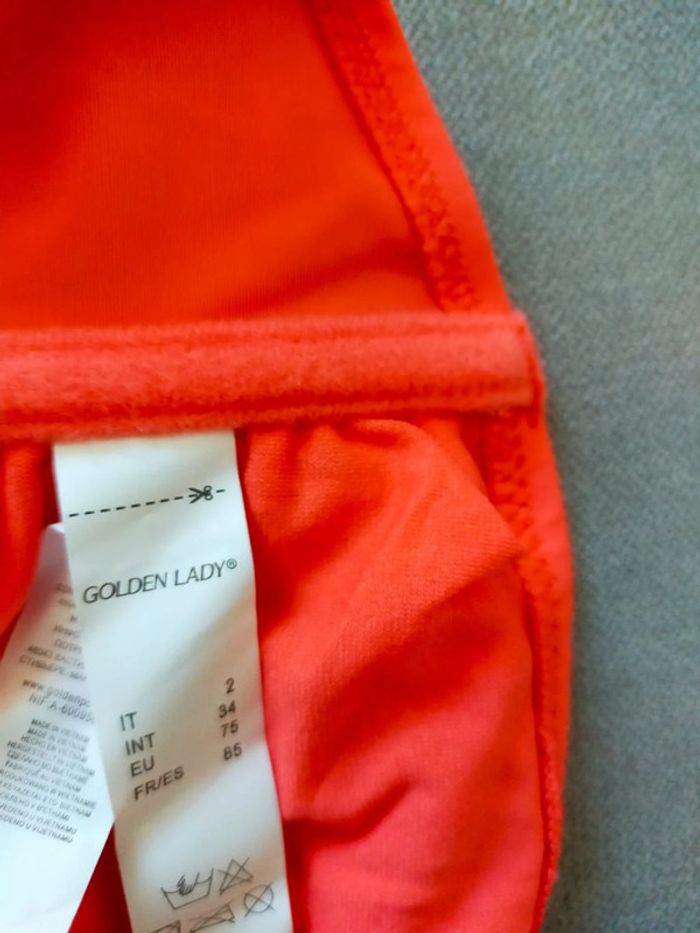 Bikini 2 pièces orange fluo – Haut 85 / Bas 38 – Neuf avec étiquette - photo numéro 7