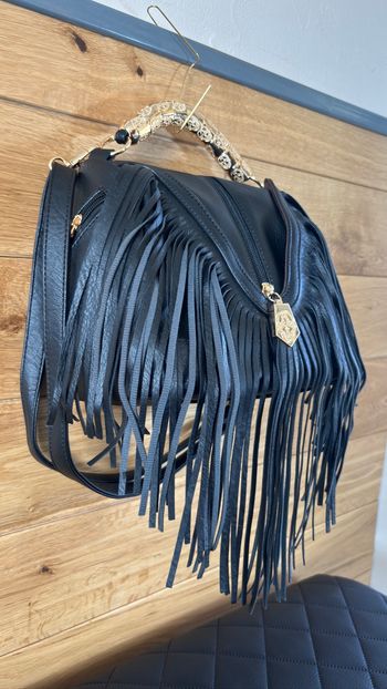 Sac noir frangé inspiration western – style bohème rock chic, compact et pratique neuf
