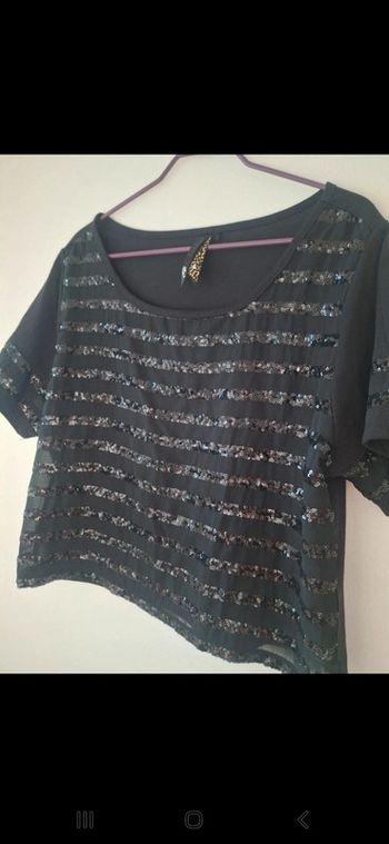 Blouse/tshirt soirée _ noir à sequins _ taille L