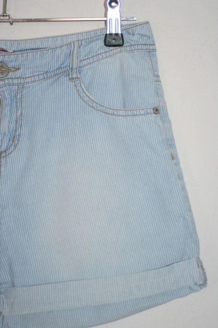 Short bleu clair fines rayures blanches Camaieu taille 36 - photo numéro 2