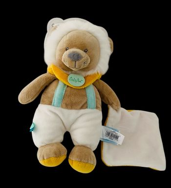 ❤️ Doudou Lion Maxou Mouchoir Blanc  Beige Jaune Bleu Baby Nat Babynat