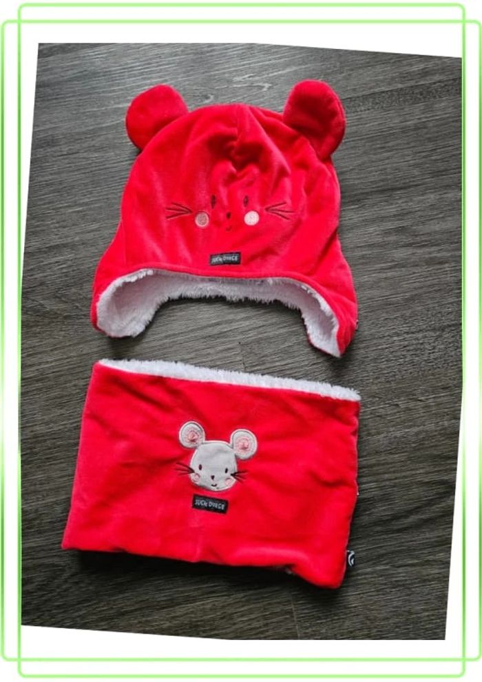 Ensemble bonnet et snood rouge taille 3/6 mois