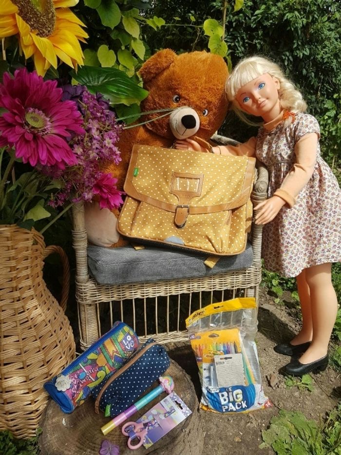Cartable Tann's Mathilde moutarde à pois + trousses + Big pack Bic +