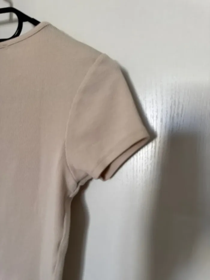 T-shirt côtelé beige fille été - photo numéro 4