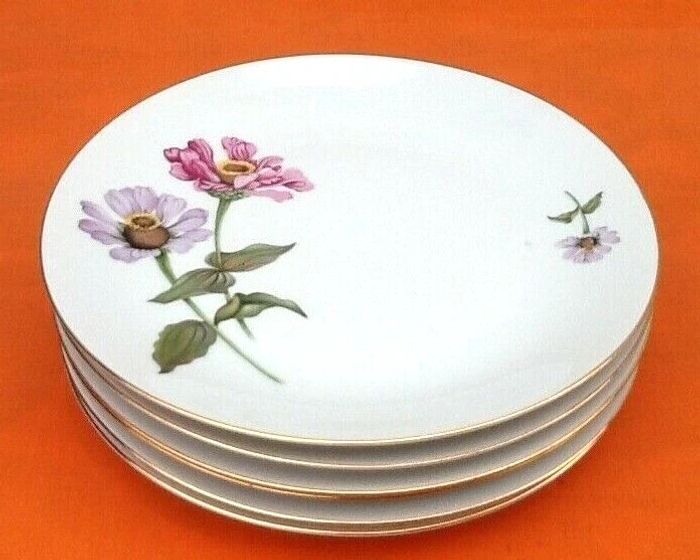 6 assiettes plates Porcelaine fine de Bohème décor floral - photo numéro 2
