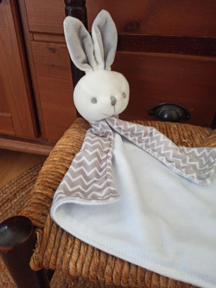 Doudou lapin blanc gris tbe - photo numéro 2