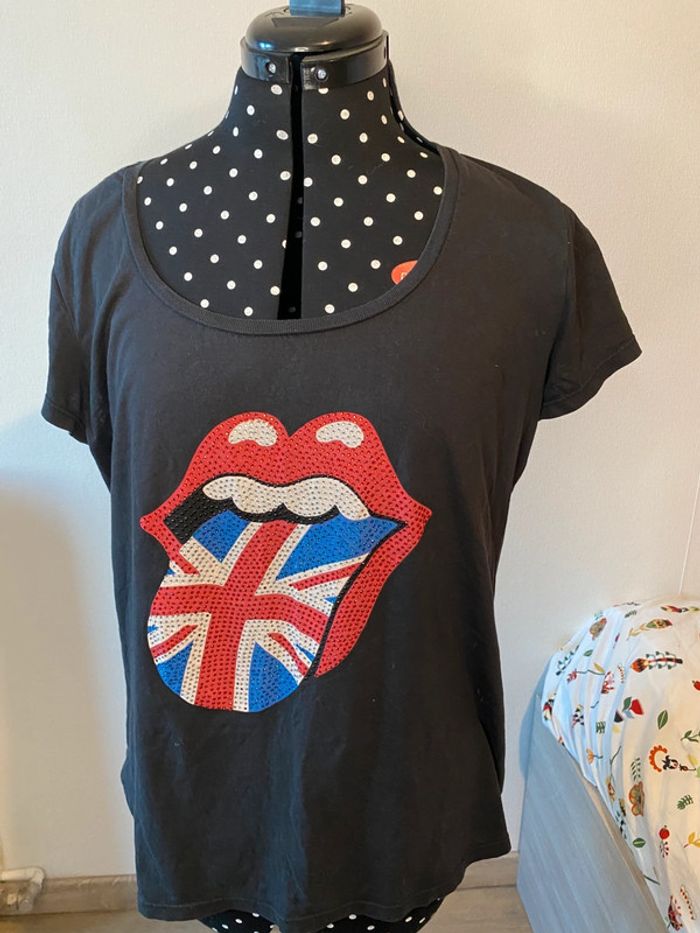 T-shirt The Rolling Stones noir avec strass taille XL