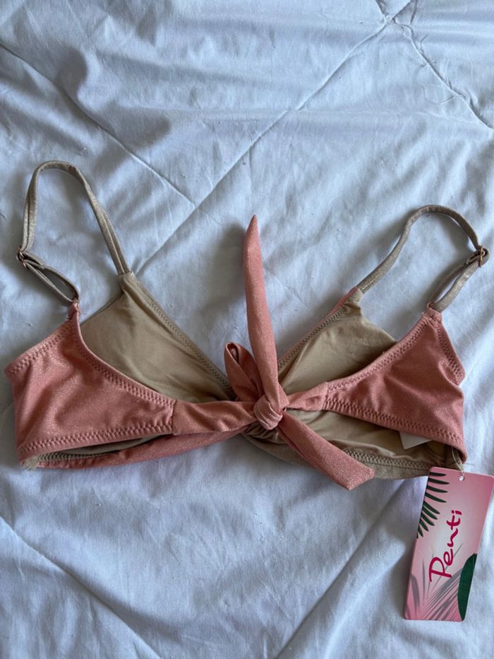 Haut de maillot de bain Penti rose saumon gris marron pailleté brillante taille XS/34 neuf - photo numéro 3