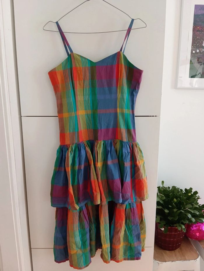 Robe vintage Multicolore coton carreaux madras - photo numéro 6