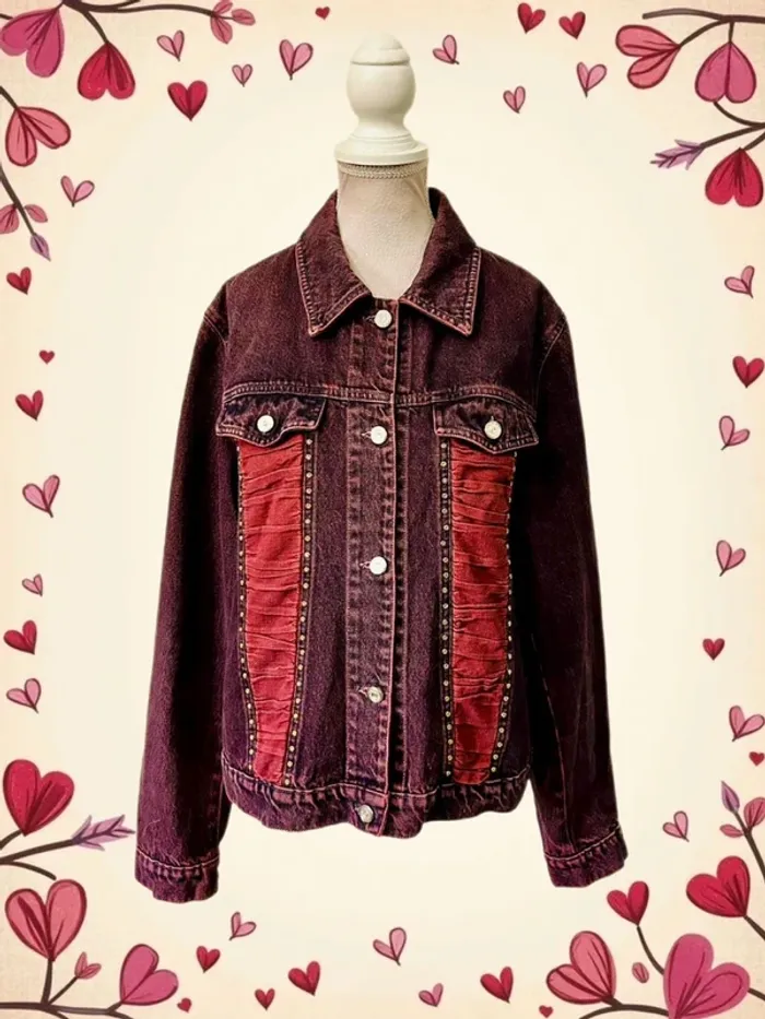 🖤🥀Veste en jean vintage 2000 bordeaux Y2K collector indie sleaze rock burgundy denim jacket🥀🖤 - photo numéro 2