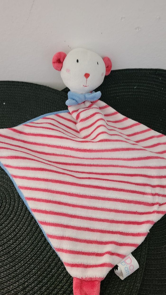 Doudou plat souris ours bleu rayé rouge Dodo d'amour MGM - photo numéro 3