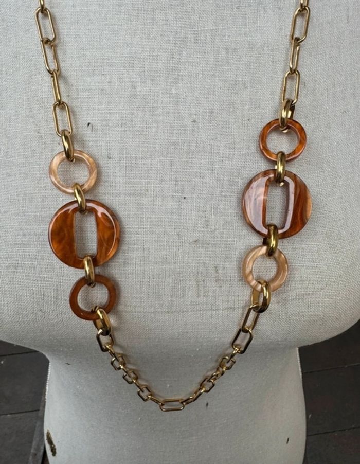 Collier sautoir réglable maillons xl acier inoxydable or et résine tons léopard - photo numéro 4