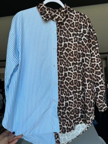 Chemise longue rayé bleu et léopard