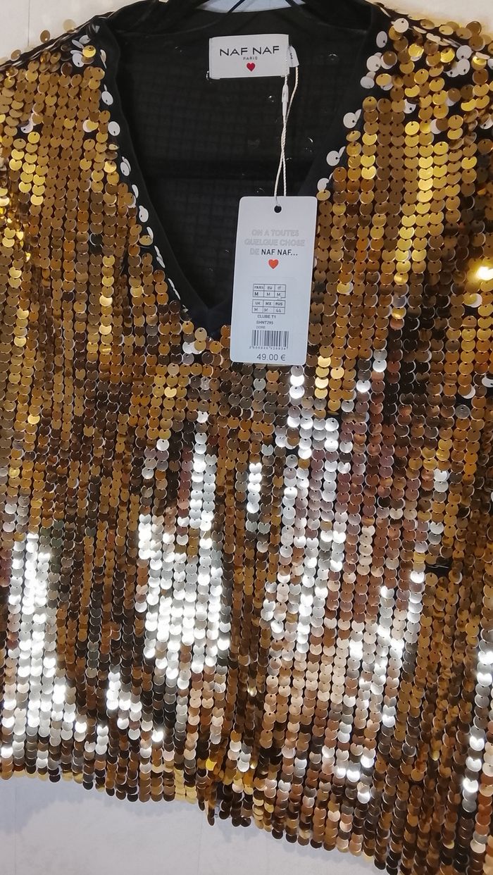 Top à sequins dorés, taille M - photo numéro 2
