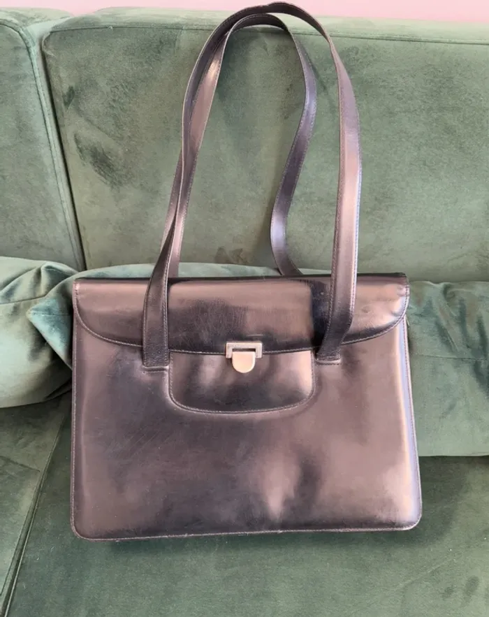 Sac à main Lamarthe vintage en cuir noir
