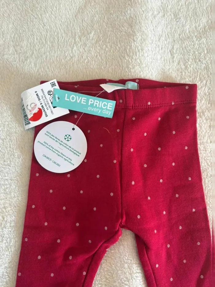 Legging bébé fille bordeaux à pois argentés – Obaïbi 6 mois - photo numéro 3