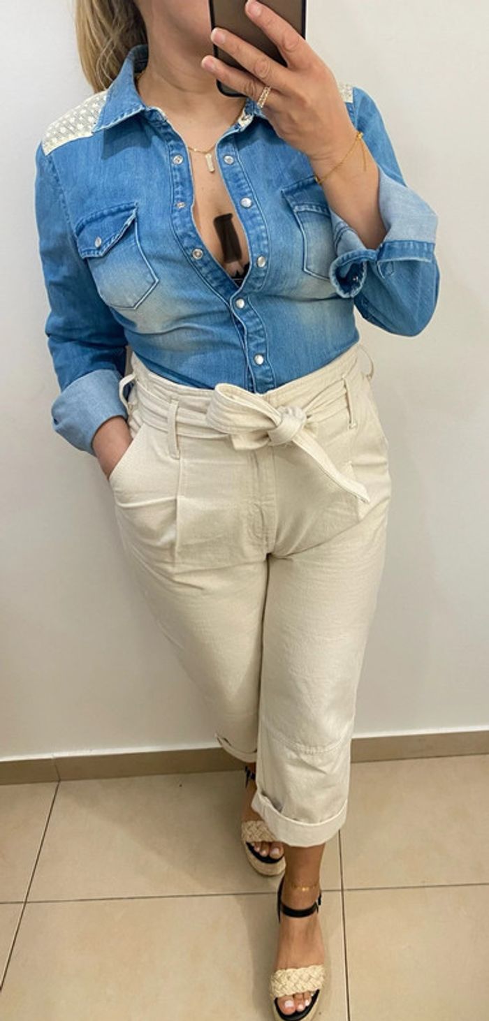 Chemise Cintrée En Jean Avec Crochet Taille 36 - photo numéro 3