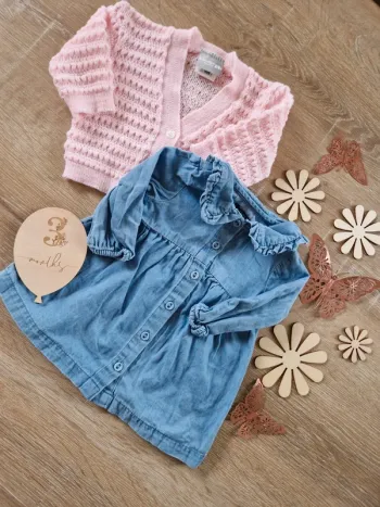 Ensemble robe en jean et gilet en maille rose kiabi bébé fille 3mois