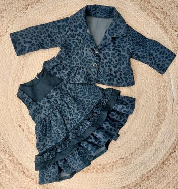 Ensemble robe et gilet en velours motifs léopard 3 mois fille
