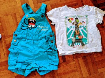 Salopette combishort DPAM 9 mois 71 cm bleu très bon état
