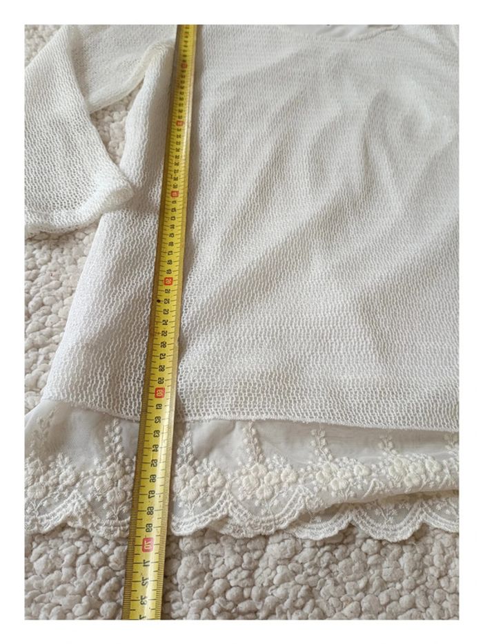 Haut blanc Paola à manches longues et dentelle florale - Taille 42 - style bohème - - photo numéro 8