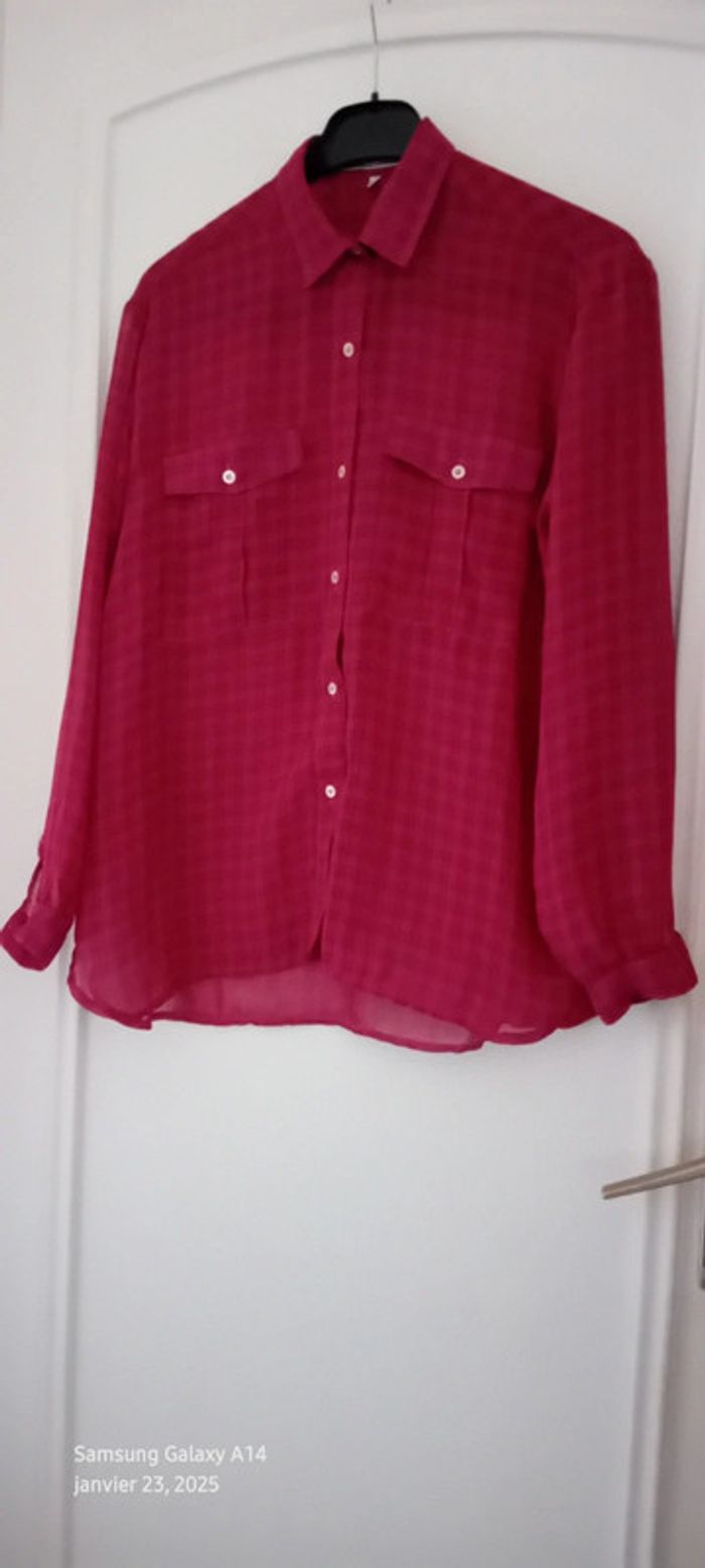 Chemise légère vintage motif carreaux avec poches fuschia femme 40 Line de Raux Paris - photo numéro 2