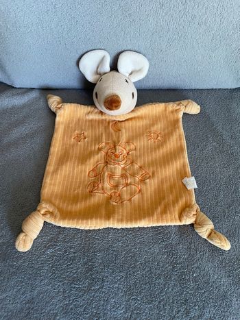 Doudou plat souris beige marron orange lune étoile soleil JJA Kimbaloo