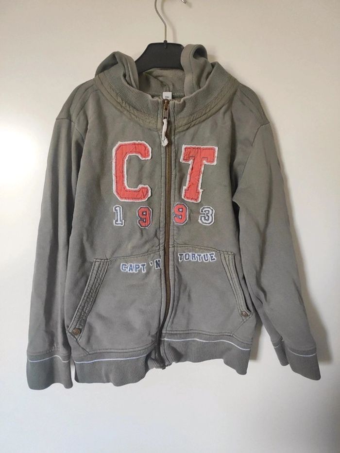 Veste fermeture éclaire gilet capuche vert kaki orange