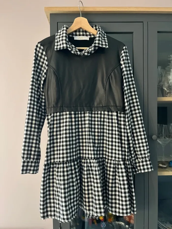 Robe babydoll vichy similicuir Taille S