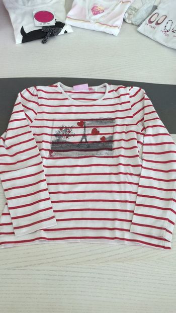 Tee-shirts Ml marinière blanc rouge Paris 8 ans NKY