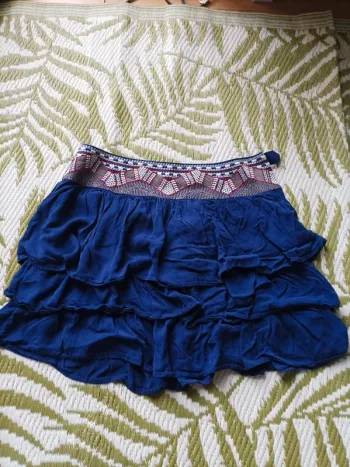 Jupe courte bleue d'été ethnique Camaïeu T36