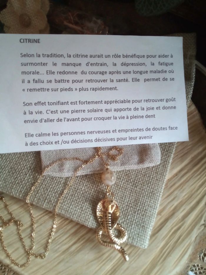 Collier serpent cobra et pierre de citrine naturelle - photo numéro 2