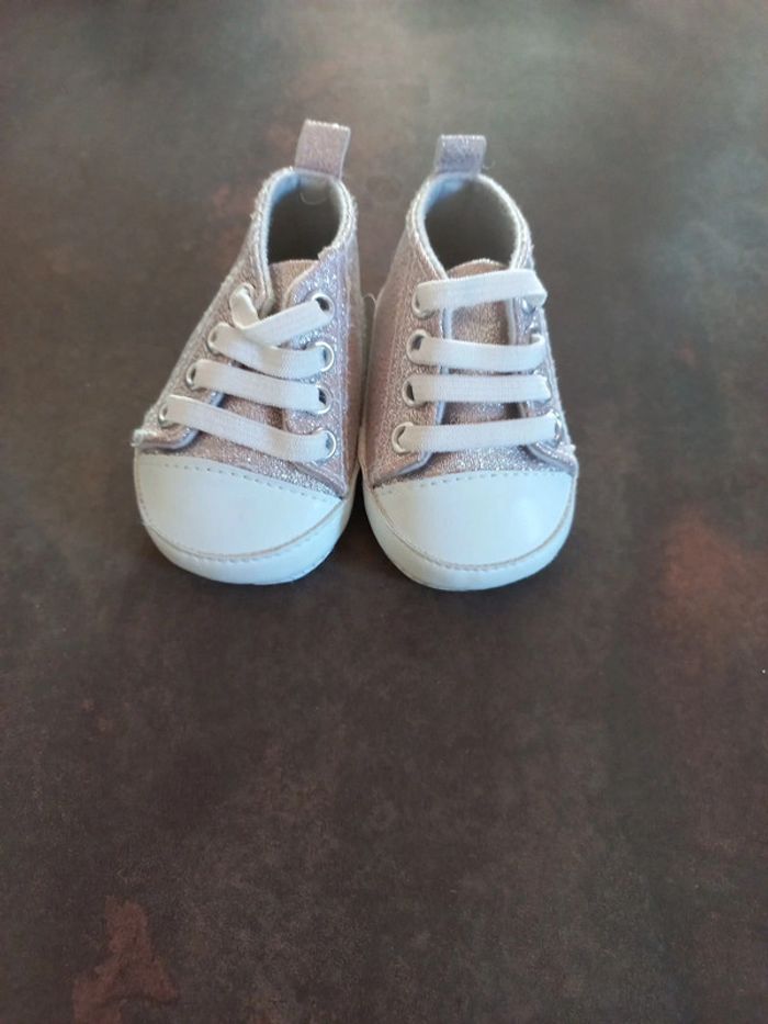 Chaussures bébé à paillettes rose/argenté