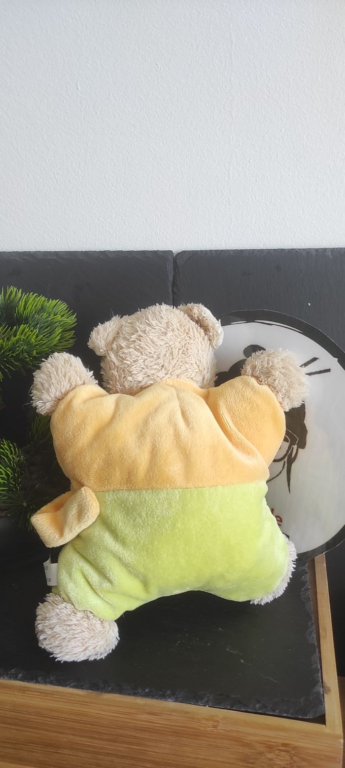 Doudou semi plat ours vert orange palmier girafe tex baby Bleu Papillon Nuage - photo numéro 2