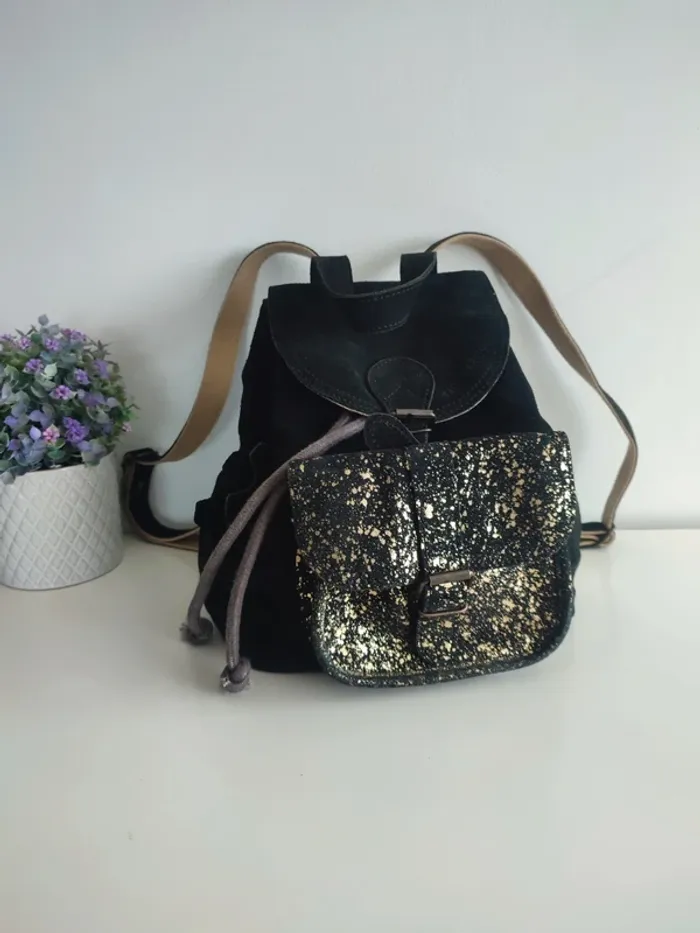Sac a dos le Baroudeur noir🖤💛 éclats dorés - Paul Marius