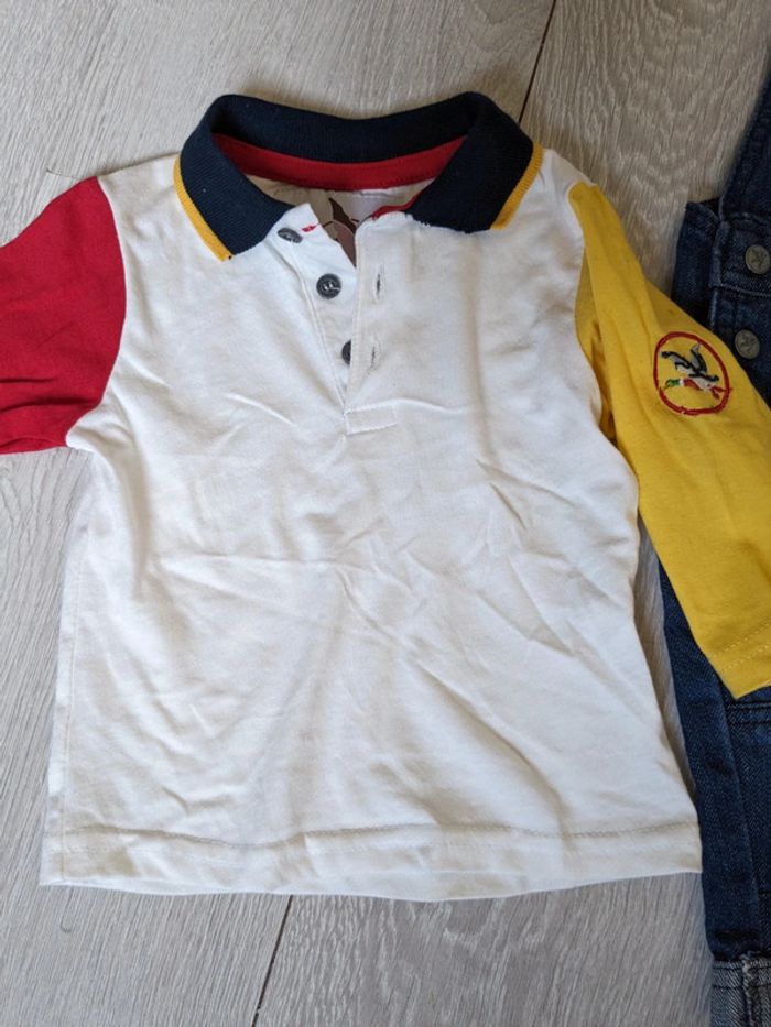 Ensemble chevignon polo manches longues et salopette en jean 6 mois - photo numéro 3